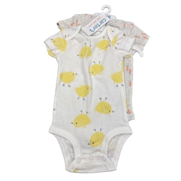 Carter's Just One You Baby Unisex 2pk Chick & Carrot Bodysuit 12 Months - Picture 2 of 9